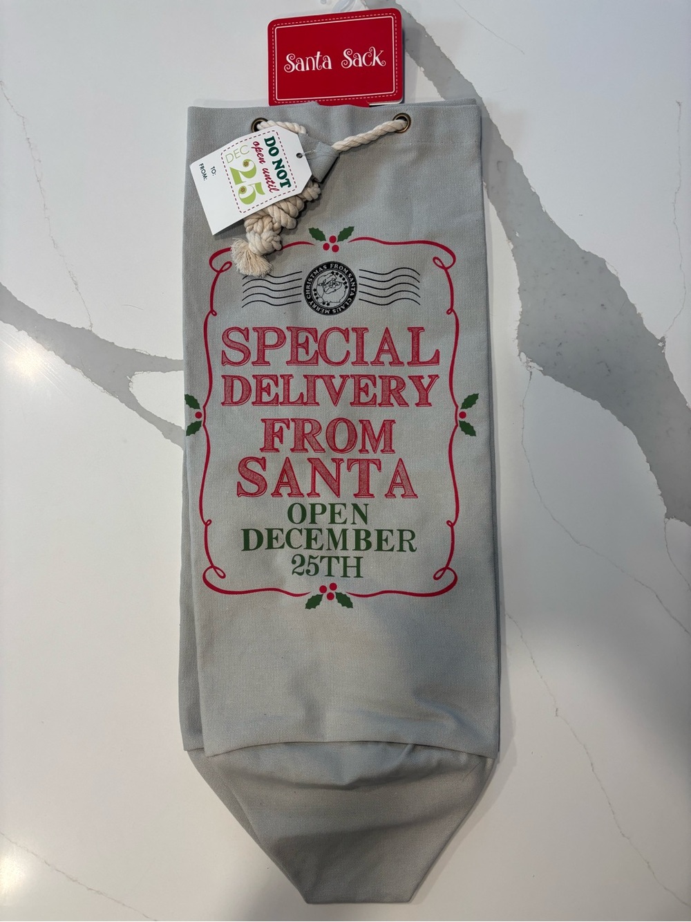 “Special Delivery from Santa”Canvas Holiday Gift Bag/Rope Drawstring30Lx48R